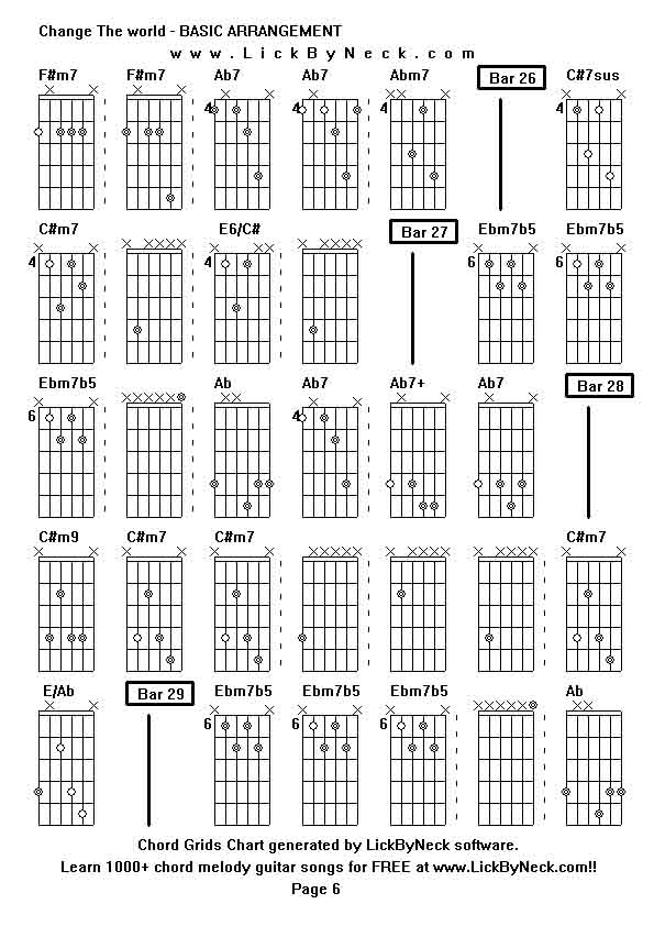 Chord Grids Chart of chord melody fingerstyle guitar song-Change The world - BASIC ARRANGEMENT,generated by LickByNeck software.